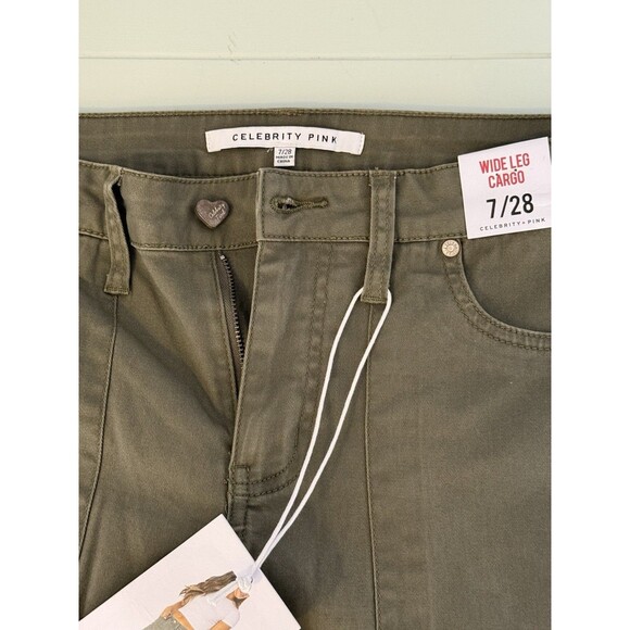 NWT Celebrity Pink  Wide Leg Cargo Pants Jrs 7 Green Casual Y2K Skater Grunge - Picture 5 of 5